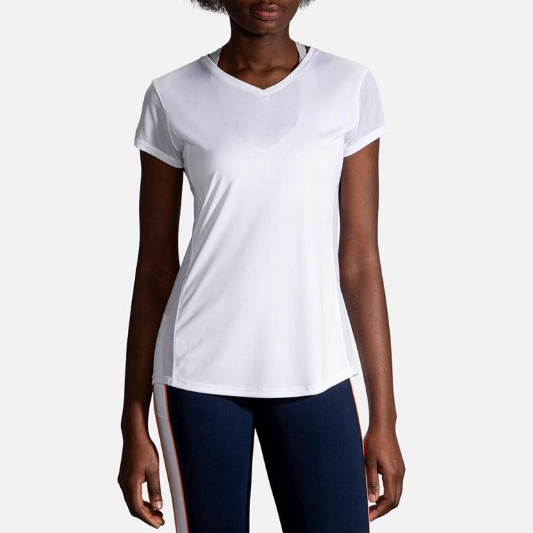 Brooks Women's STEALTH Short Sleeve Running Shirt - White - Canada (UMLWF-3468)